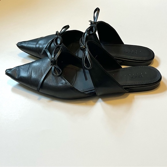 ASOS adorable black faux leather pointed bow slip on flats/mules - Picture 3 of 16